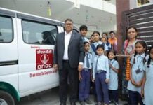 ONGC supports Noida Deaf Society for children’s education The children with the school van donated by ONGC